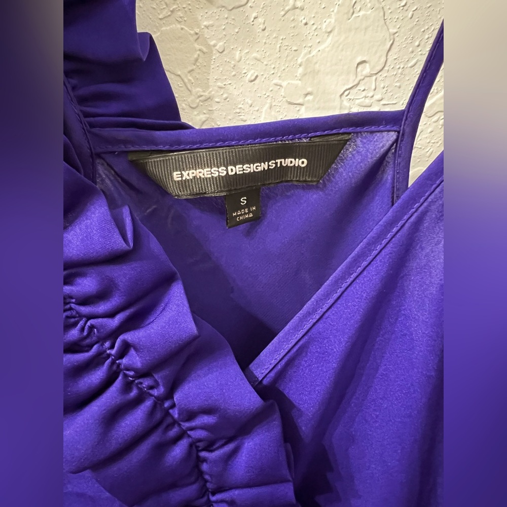 Express purple silk ruffle strap tank top
